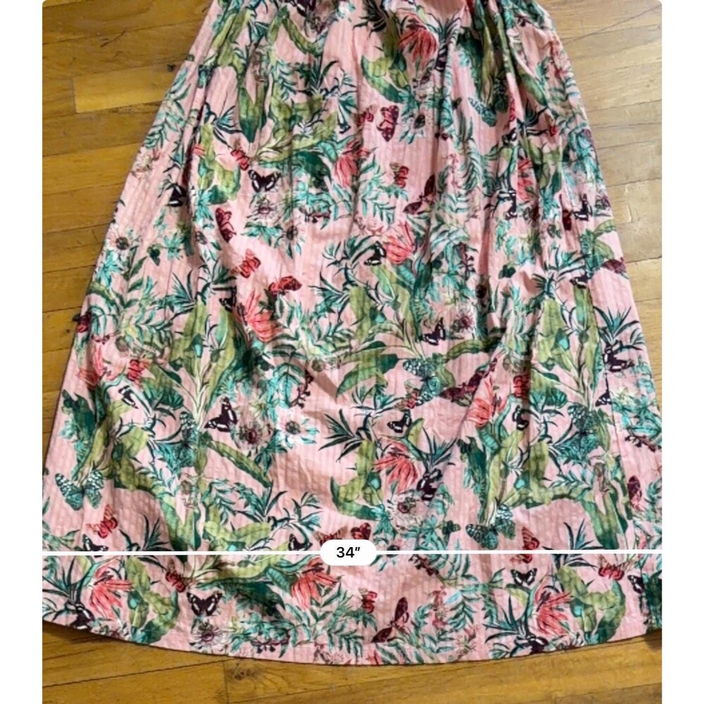H&M Smocked-bodice strappy dress in a pink/floral or tropical pattern 12 New - Picture 8 of 8